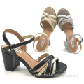 Mulheres Crisscross Strappy Chunky Block Heel Sandal